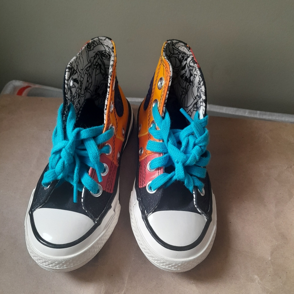 Converse Kids High-Top Sneakers in Black, Orange, and Blue